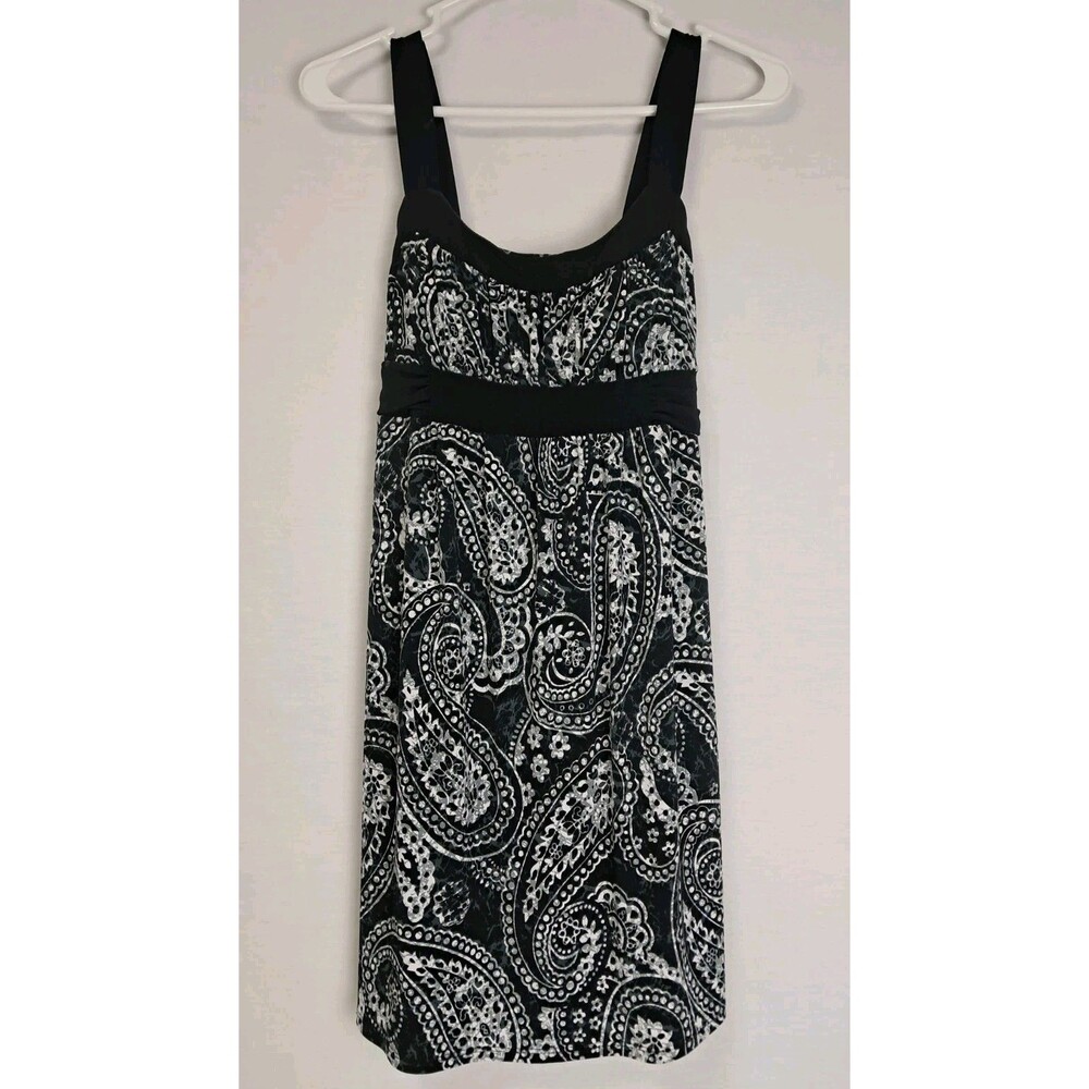 Ruby Rox Women's Junior Large Black White Paisley Dress Tie Back Vintage Y2K